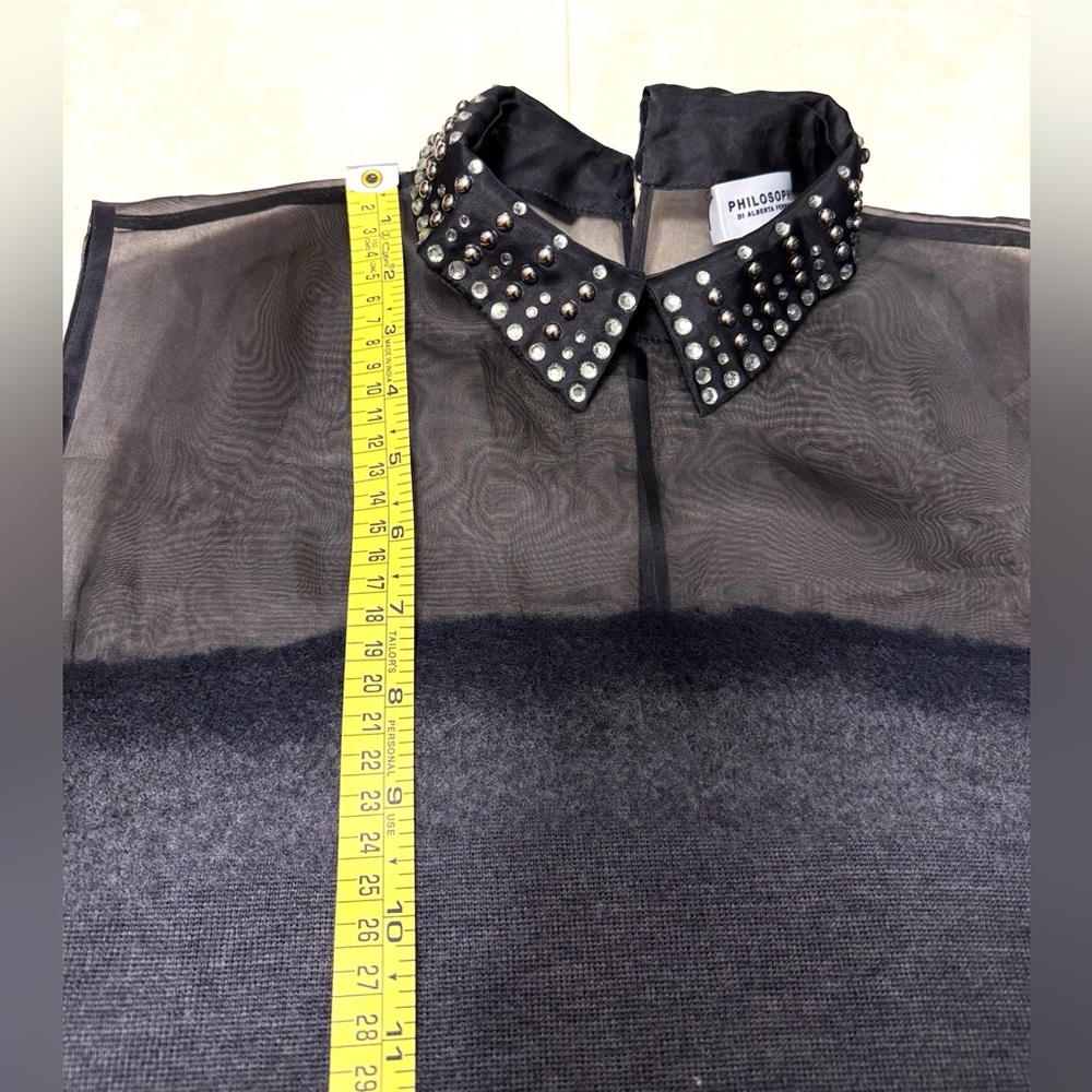 Alberta Ferretti Gray/Black slip on wool Dress with Studded Collar, Size S-M. - Picture 14 of 17